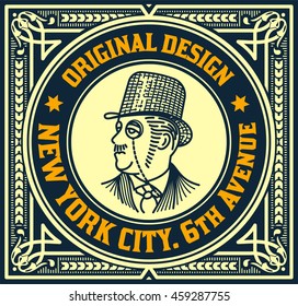 Retro card design with engraving and  floral details. Organized by layers.