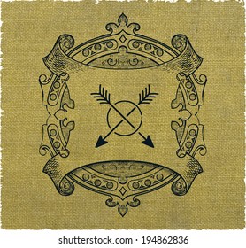 Retro card design with engraving. Organized by layers.