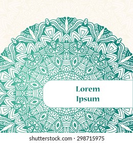 Retro card with mandala. Vintage background with place for text.