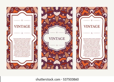 Retro card with mandala. Vintage background with place for text. Graphic template for your design. decorative ornament.