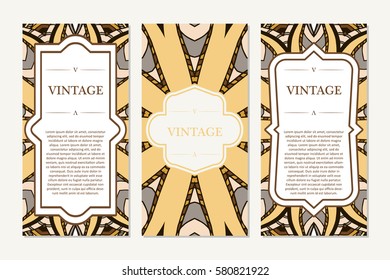 Retro card with mandala. Vintage background with place for text. Graphic template for your design. decorative ornament.