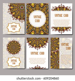 Retro card with mandala. Vintage background with place for text. Graphic template for your design. decorative ornament.