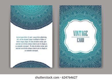 Retro card with mandala. Vintage background with place for text. Graphic template for your design. decorative ornament.