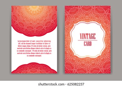 Retro card with mandala. Vintage background with place for text. Graphic template for your design. decorative ornament.