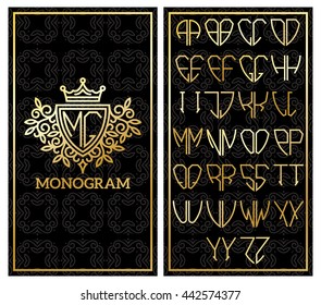 Retro card with monogram and a set of letters for its design