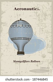 Retro card, Montgollfiers balloon in the clouds