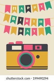 retro card with photo camera. vector illustration