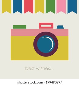 retro card with photo camera. vector illustration