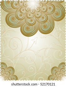 Retro card with scrolls and florals