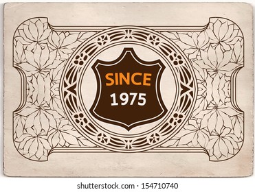 Retro card. Shield and floral elements