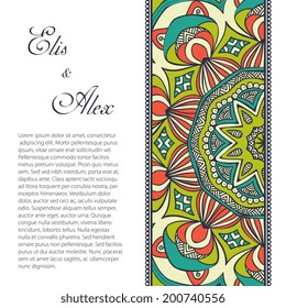 Retro card. Vector background. Card or invitation. Vintage decorative elements. Hand drawn background. Islam, Arabic, Indian, ottoman motifs.