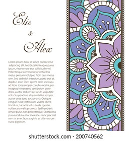 Retro card. Vector background. Card or invitation. Vintage decorative elements. Hand drawn background. Islam, Arabic, Indian, ottoman motifs.