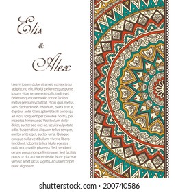 Retro card. Vector background. Card or invitation. Vintage decorative elements. Hand drawn background. Islam, Arabic, Indian, ottoman motifs.