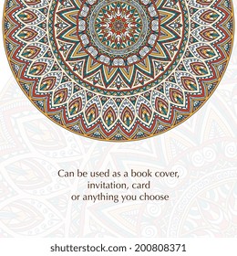Retro card. Vector background. Card or invitation. Vintage decorative elements. Hand drawn background. Islam, Arabic, Indian, ottoman motifs.