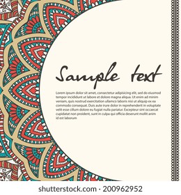 Retro card. Vector background. Card or invitation. Vintage decorative elements. Hand drawn background. Islam, Arabic, Indian, ottoman motifs.