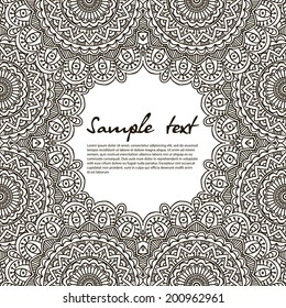 Retro card. Vector background. Card or invitation. Vintage decorative elements. Hand drawn background. Islam, Arabic, Indian, ottoman motifs.