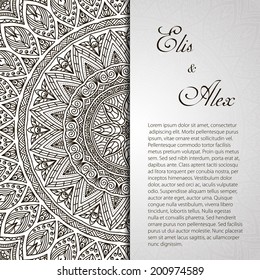 Retro card. Vector background. Card or invitation. Vintage decorative elements. Hand drawn background. Islam, Arabic, Indian, ottoman motifs.