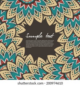 Retro card. Vector background. Card or invitation. Vintage decorative elements. Hand drawn background. Islam, Arabic, Indian, ottoman motifs.
