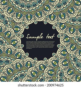 Retro card. Vector background. Card or invitation. Vintage decorative elements. Hand drawn background. Islam, Arabic, Indian, ottoman motifs.