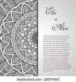 Retro card. Vector background. Card or invitation. Vintage decorative elements. Hand drawn background. Islam, Arabic, Indian, ottoman motifs.