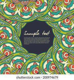 Retro card. Vector background. Card or invitation. Vintage decorative elements. Hand drawn background. Islam, Arabic, Indian, ottoman motifs.