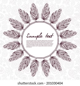 Retro card. Vector background. Card or invitation. Vintage decorative elements. Hand drawn background. Islam, Arabic, Indian, ottoman motifs.