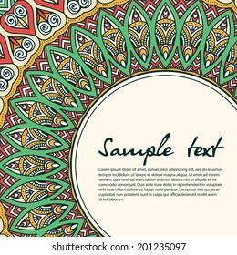 Retro card. Vector background. Card or invitation. Vintage decorative elements. Hand drawn background. Islam, Arabic, Indian, ottoman motifs.