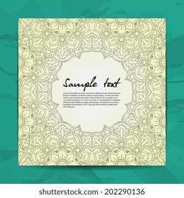 Retro card. Vector background. Card or invitation. Vintage decorative elements. Hand drawn background. Islam, Arabic, Indian, ottoman motifs.