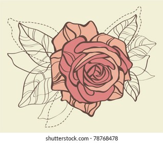 Retro card with vector stylized rose