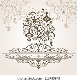 Tarjeta retro con árbol de navidad