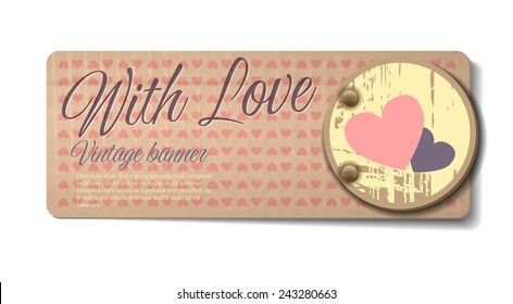 Retro cardboard banner with ribbons, st. Valentine's day greeting card, vintage label