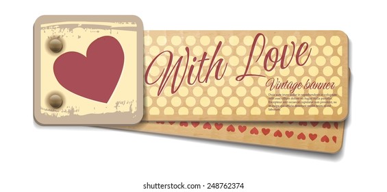 Retro cardboard banner with ribbons, st. Valentine's day greeting card, vintage label