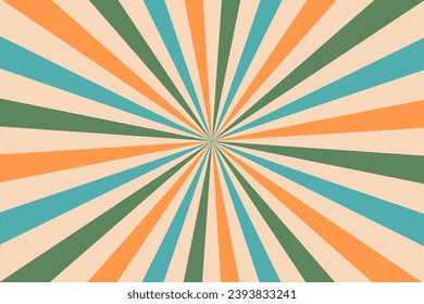Retro carnival rays background, sunburst. Vector nostalgic vibrant pattern featuring colorful radiating beams. Kaleidoscope of hues that brings a burst of energy, capturing the essence of timeless joy