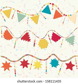 Retro carnival serpentine, Happy Birthday garland, party decoration, seamless background