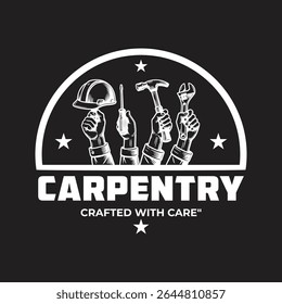 Retro Carpentry Logo with Tools and Stars