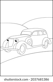 Retro Cars coloring pages, Simple automobile coloring pages for kids.