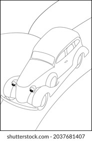 Retro Cars coloring pages, Simple automobile coloring pages for kids.