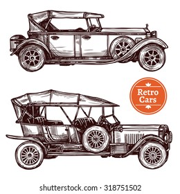 Retro cars hand drawn decorative icons set isolated vector illustration