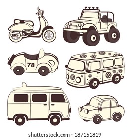 Retro cars icons isolated set for your business