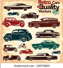 Retro cars icons set 1. Vintage cars vectors.