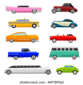 Retro cars icons vintage vector