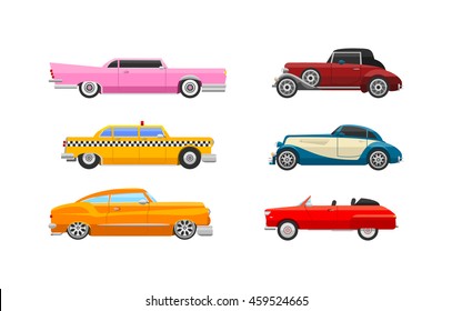 Retro cars icons vintage vector