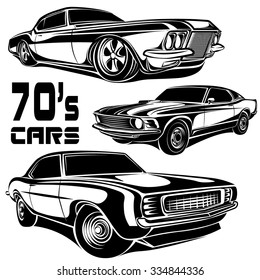 Retro Cars muscle  70s set vector