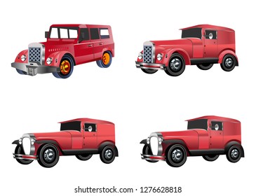 Retro cars old style isolated on white vector illustration