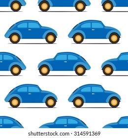 Retro cars seamless pattern, flat vector style