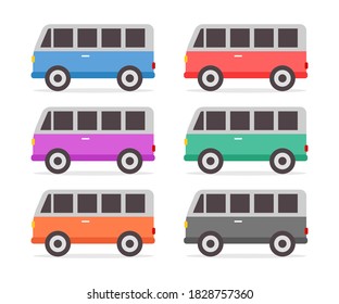 Retro cars set full color in flat design vector illustration