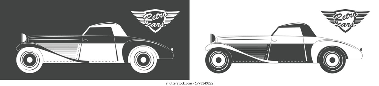 Retro cars. Set of vector vintage images.