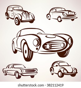 retro cars vector collection deign elements fro labels and emblems