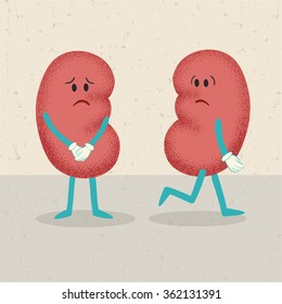 retro cartoon of 2 kidneys. concept of losing one kidney