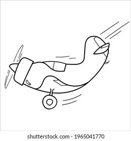 Retro cartoon airplane. Vector doodle illustration